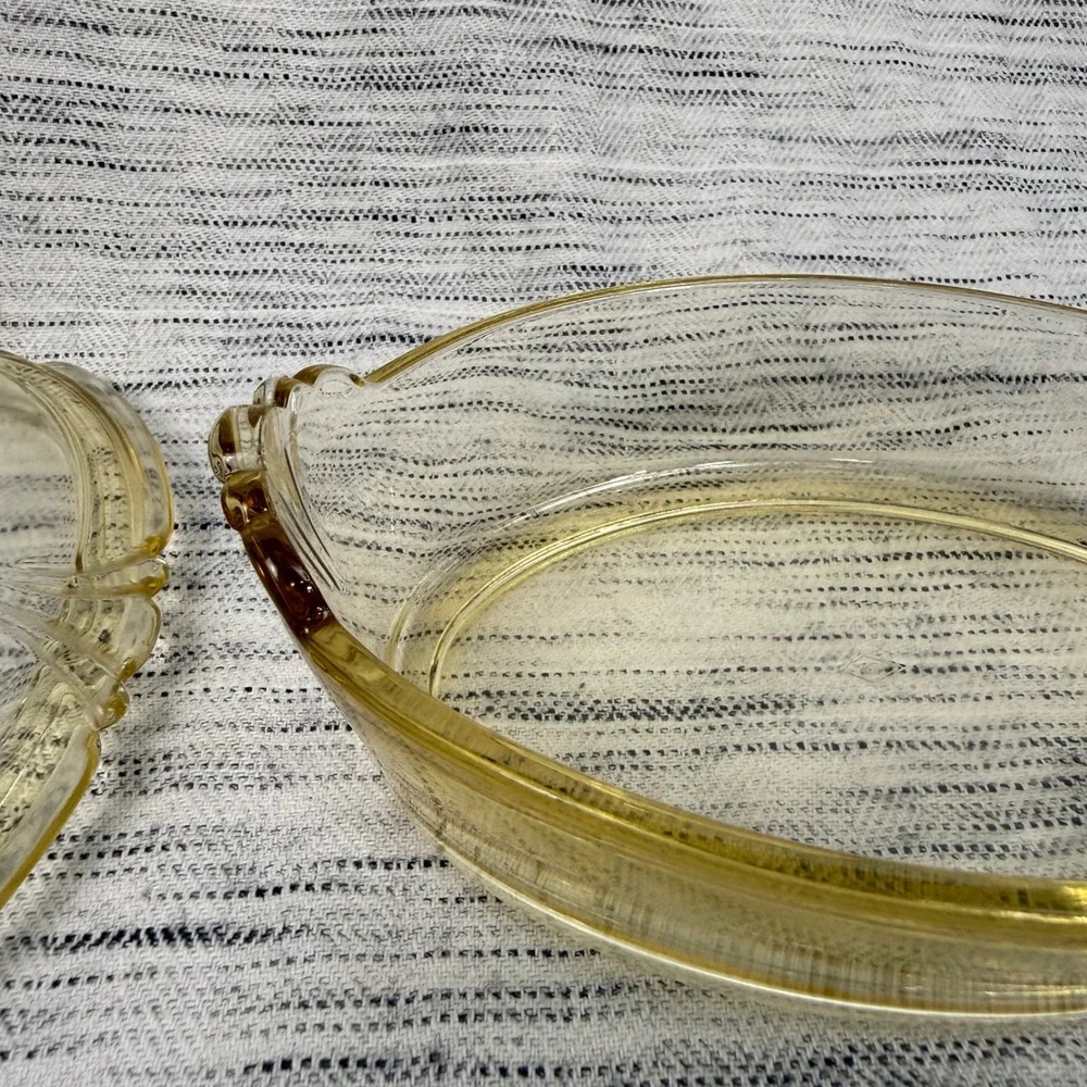 VTG Heisey Empress Sahara Yellow Glass Oval Covered Lemon Dish Dolphin Finial